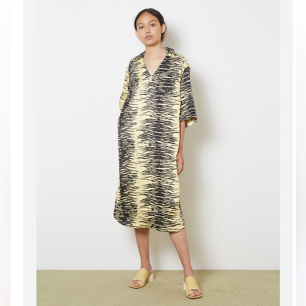 GANNI Oversized Midi Dress in Crinkled Satin